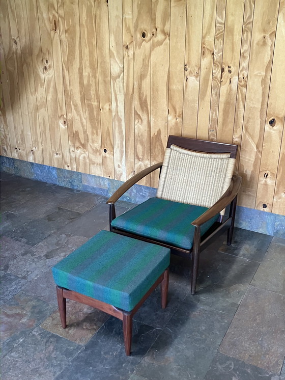 Image 1 of Mid Century skandinavischen Teakholz Lounge Stuhl mit Wicker zurück Circa 1950S