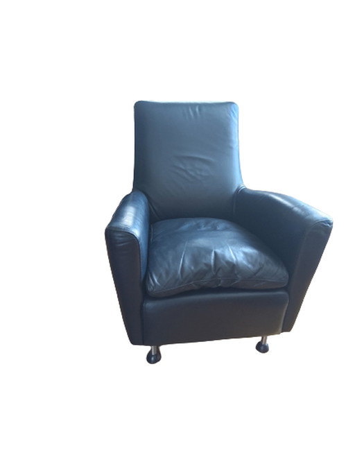 Touché-Sessel aus schwarzem Leder