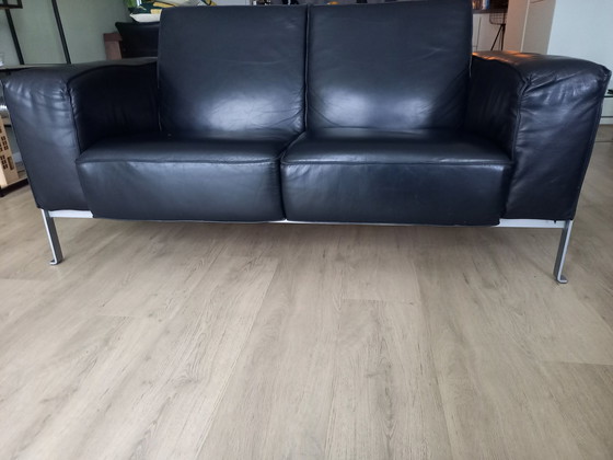 Image 1 of 2X Harvink Schwarzes Ledersofa