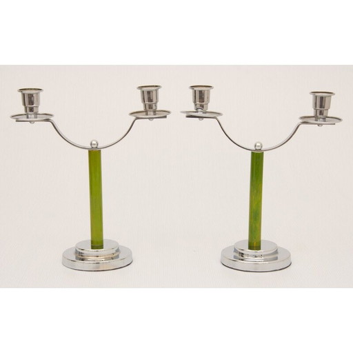 Paar verchromte Metall-Kerzenständer, 1930