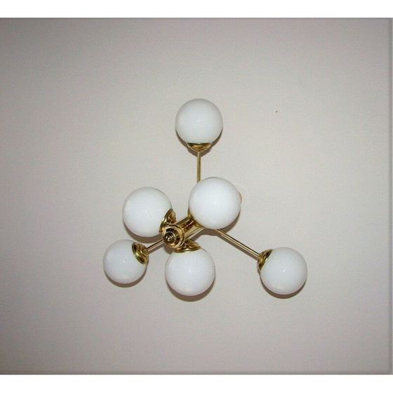 Image 1 of Vintage aus Messing und Glas Kronleuchter Modernistic 1960s