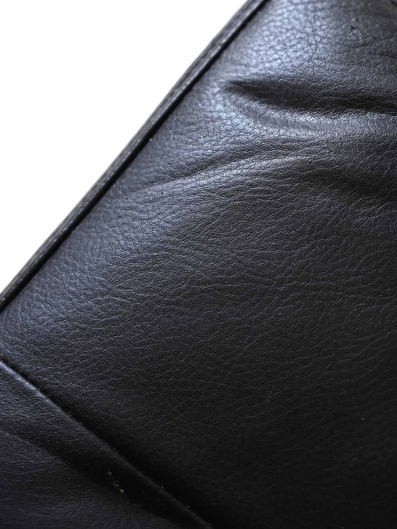 Image 1 of Original Vintage skandinavischen Pouf - Schwarz Kunstleder & Metallrahmen