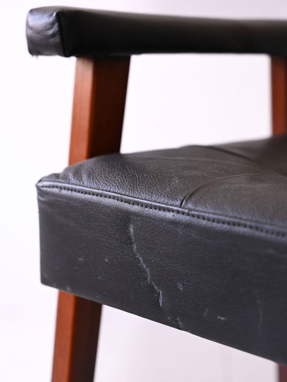 Image 1 of Original Vintage skandinavischen Pouf - Schwarz Kunstleder & Metallrahmen