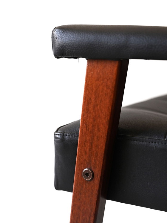 Image 1 of Original Vintage skandinavischen Pouf - Schwarz Kunstleder & Metallrahmen