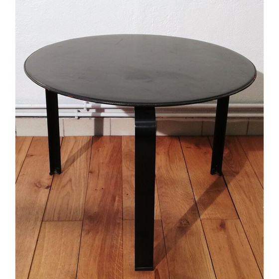 Image 1 of Vintage Couchtisch aus Holz und schwarzem Leder