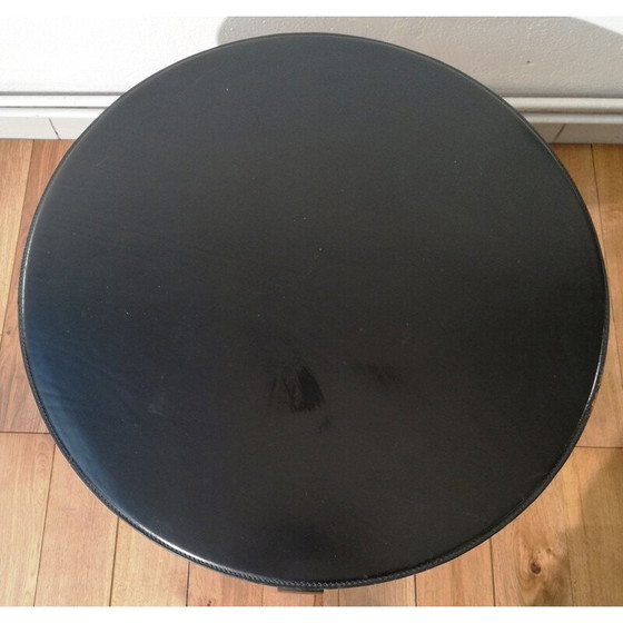 Image 1 of Vintage Couchtisch aus Holz und schwarzem Leder