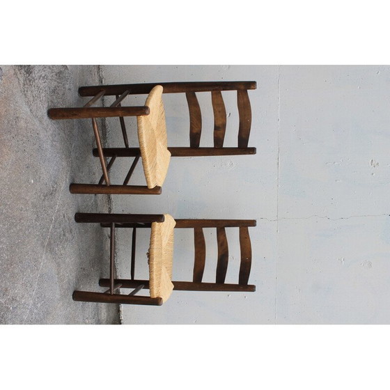 Image 1 of Paar brutalistische Vintage-Stühle aus Holz und Stroh, 1980