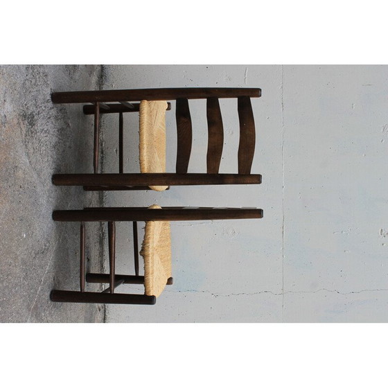 Image 1 of Paar brutalistische Vintage-Stühle aus Holz und Stroh, 1980