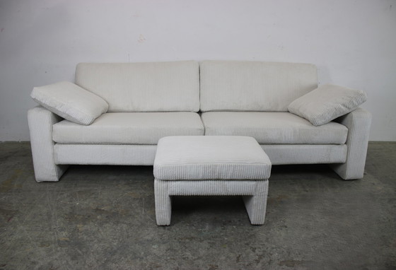 Image 1 of Cor Conseta Couch Viersitzer Cordstoff Weiß Sofa& Hocker Neubezug