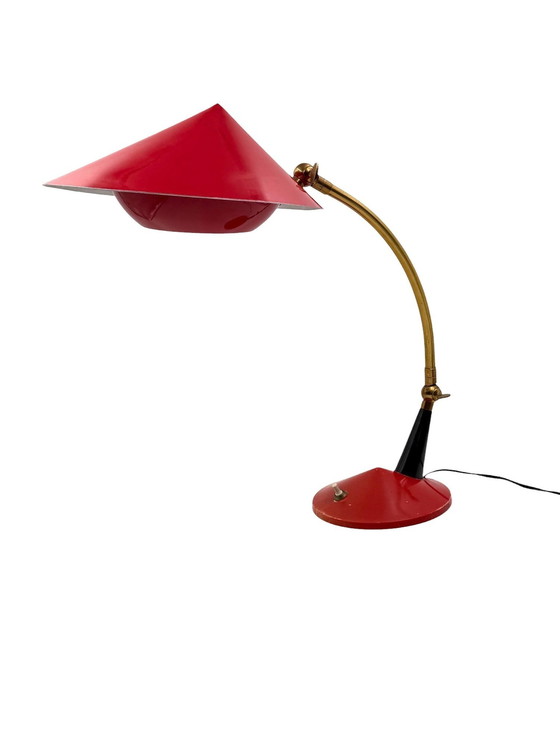 Image 1 of Mid Century Rote Schreibtischlampe, Stilux Mailand Italien 1960 ca.