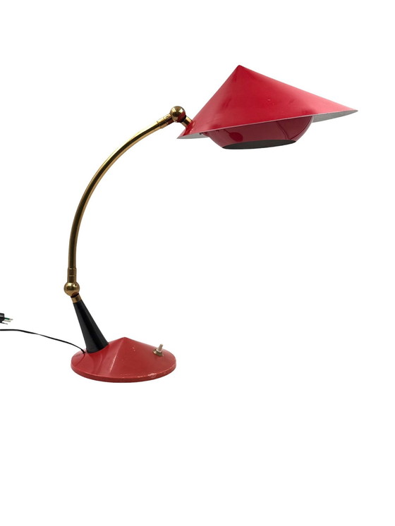 Image 1 of Mid Century Rote Schreibtischlampe, Stilux Mailand Italien 1960 ca.