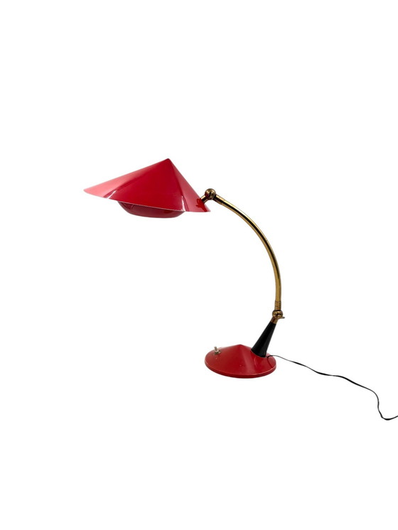 Image 1 of Mid Century Rote Schreibtischlampe, Stilux Mailand Italien 1960 ca.