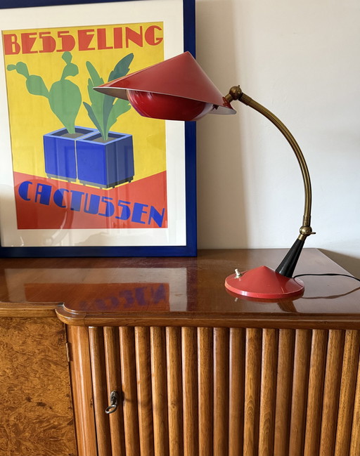 Mid Century Rote Schreibtischlampe, Stilux Mailand Italien 1960 ca.