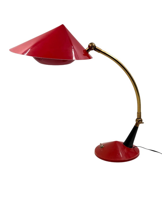 Image 1 of Mid Century Rote Schreibtischlampe, Stilux Mailand Italien 1960 ca.