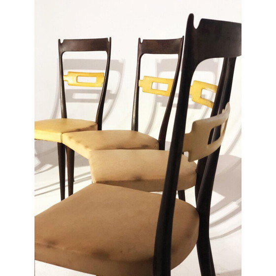 Image 1 of Set aus 6 Vintage-Stühlen aus dunklem Holz und Skai