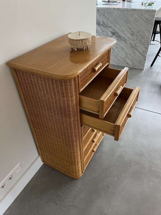 Image 1 of Vintage Kommode aus Holz und Rattan (1970er)