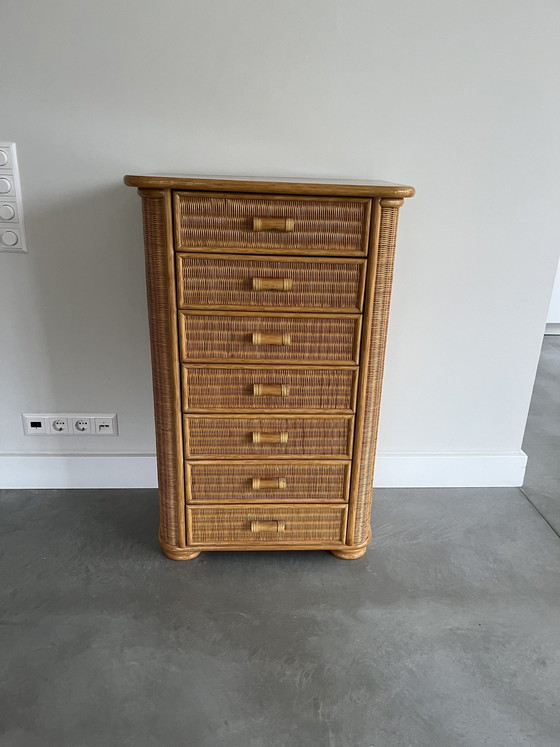 Image 1 of Vintage Kommode aus Holz und Rattan (1970er)