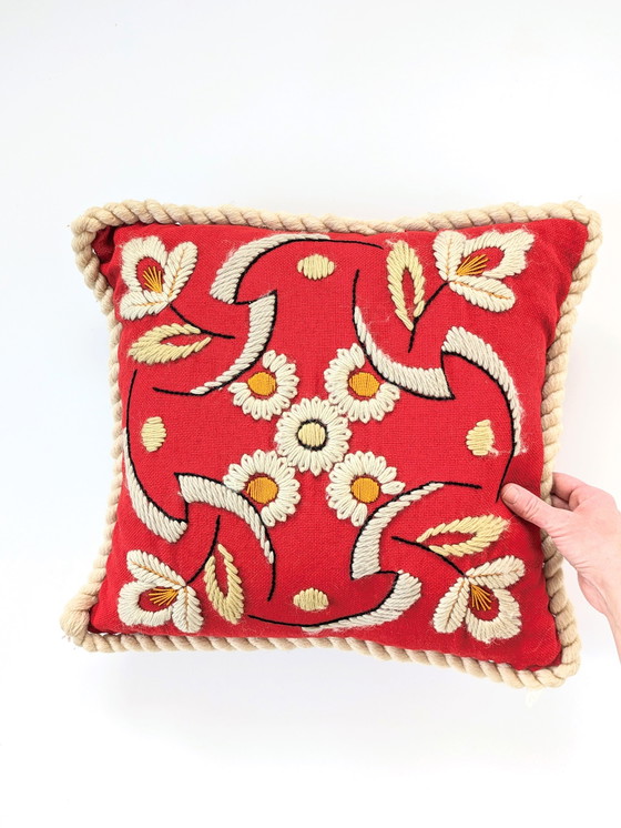 Image 1 of Floral Wool Pillow | Bestickte dekorative Kissen | 1970'S