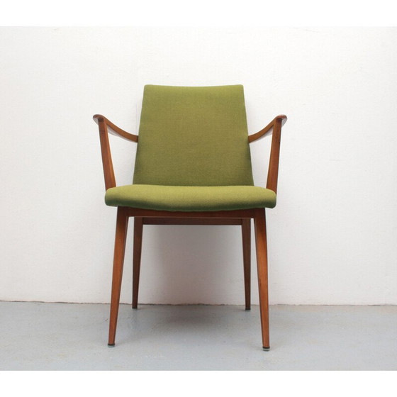 Image 1 of Vintage-Sessel aus Kirschholz und grünem Stoff, 1950er Jahre