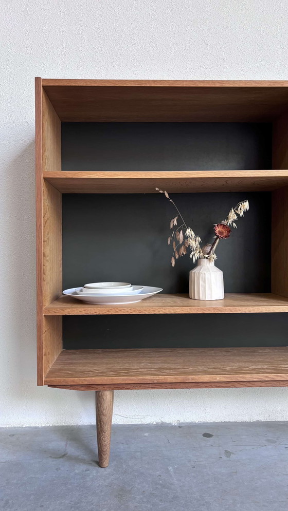 Image 1 of Vintage Bücherregal Eiche Grau Rückwand