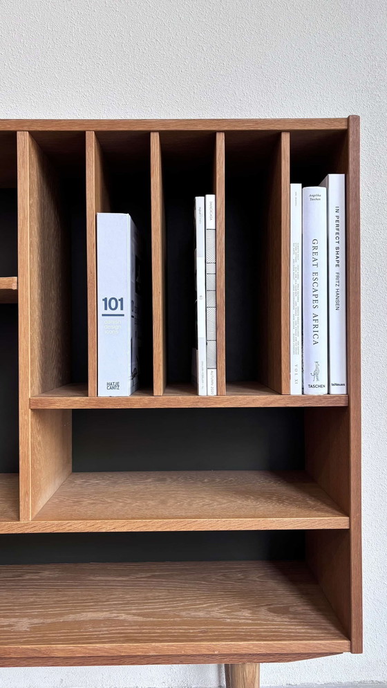 Image 1 of Vintage Bücherregal Eiche Grau Rückwand