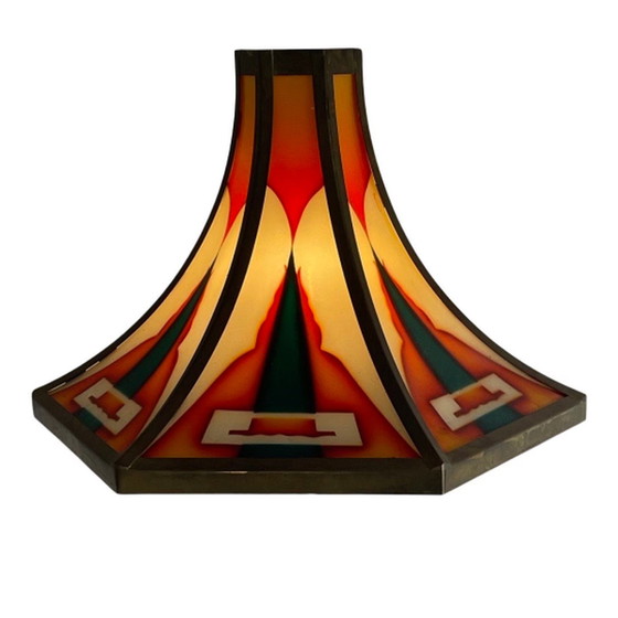 Image 1 of Art Deco / Amsterdamer Schule – Buntglas-Wandleuchte – Bronze – Mehrere auf Lager