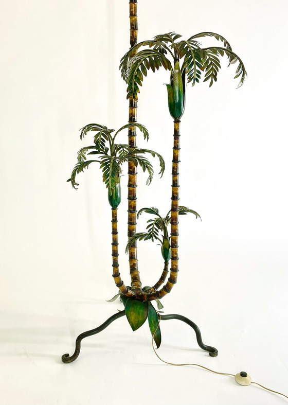 Image 1 of Vintage Stehlampe mit bemalter Palme