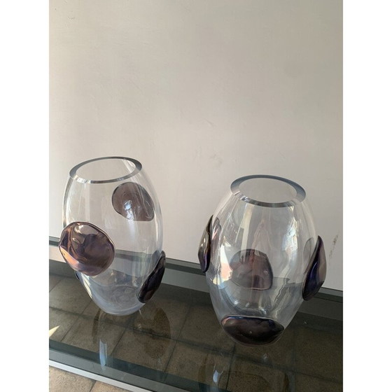 Image 1 of Paar Vintage-Vasen mit Parmapastillen aus Muranoglas von Costantini, 1990