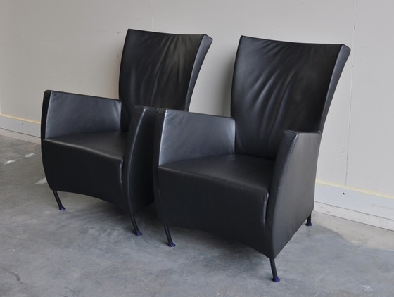 Image 1 of Set (2) Montis Windy Armchairs Schwarzes Leder