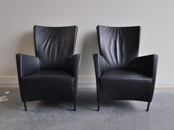 Image 1 of Set (2) Montis Windy Armchairs Schwarzes Leder