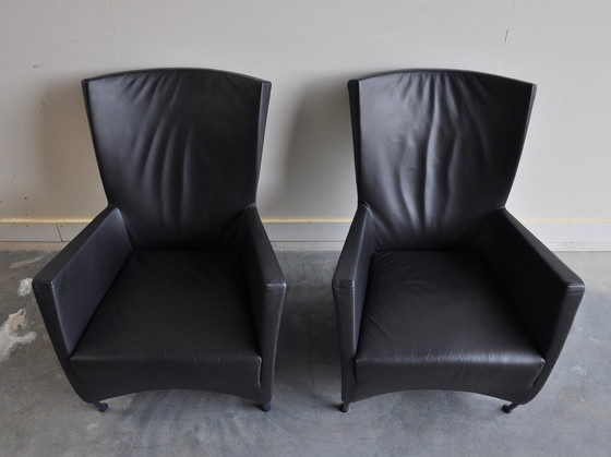 Image 1 of Set (2) Montis Windy Armchairs Schwarzes Leder