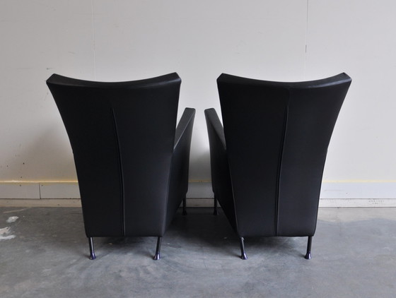 Image 1 of Set (2) Montis Windy Armchairs Schwarzes Leder