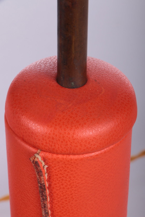 Image 1 of Französischer Satz orangefarbener lederbezogener Tischlampen, 1960er Jahre