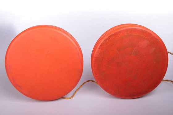 Image 1 of Französischer Satz orangefarbener lederbezogener Tischlampen, 1960er Jahre