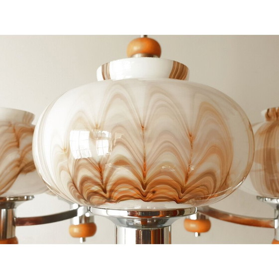 Image 1 of Vintage-Kronleuchter aus Stahl, Holz und Glas 1960er Jahre