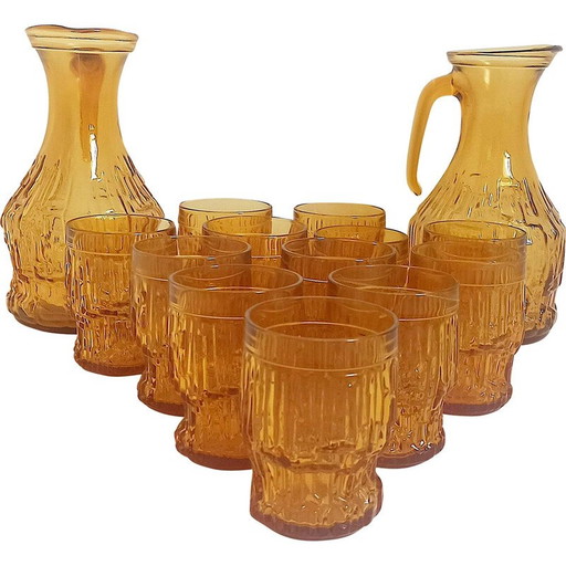 Orangefarbenes Glasgeschirr, Italien 1970