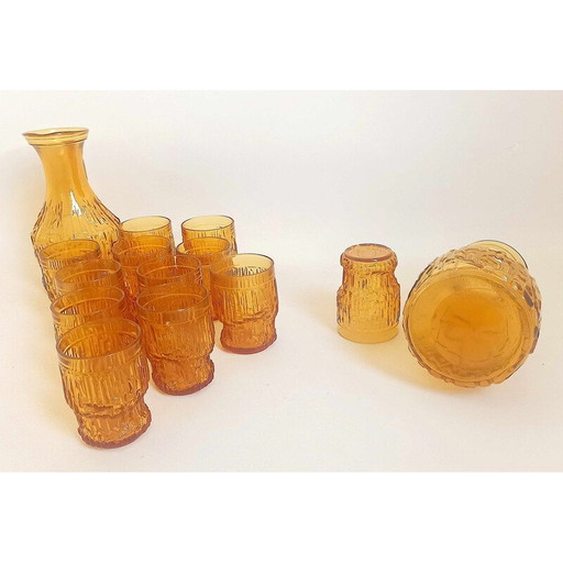 Orangefarbenes Glasgeschirr, Italien 1970