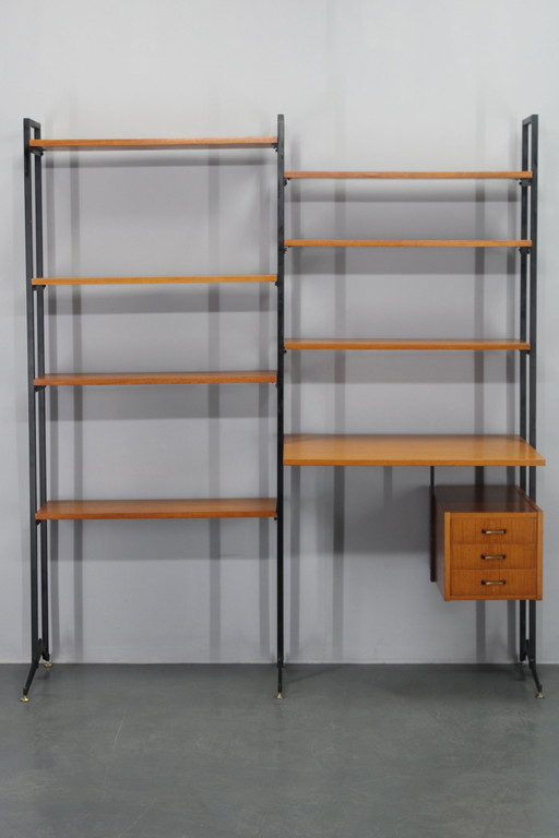 1970S Italienisch Teak Regale Einheit mit Schreibtisch