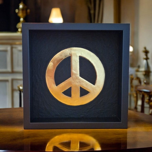 Peace Logo 23Kt vergoldetes Kunstwerk im Rahmen