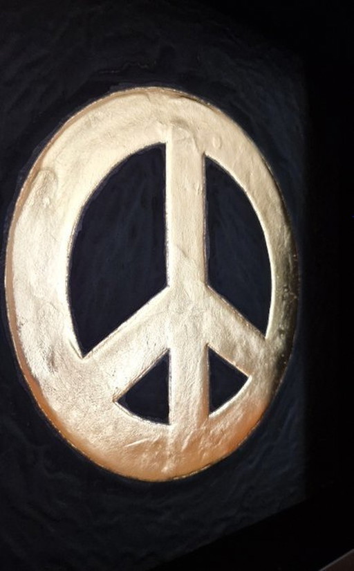 Peace Logo 23Kt vergoldetes Kunstwerk im Rahmen