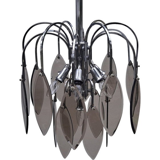 Image 1 of Vintage Pendelleuchte aus Chrom und Rauchglas von Veca Fontana Arte, Italien 1970