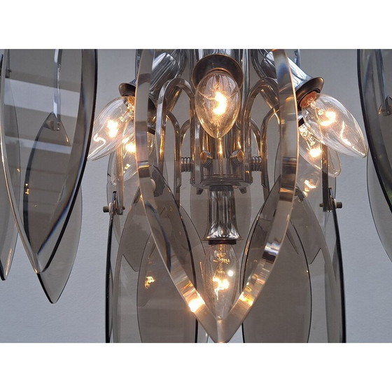 Image 1 of Vintage Pendelleuchte aus Chrom und Rauchglas von Veca Fontana Arte, Italien 1970