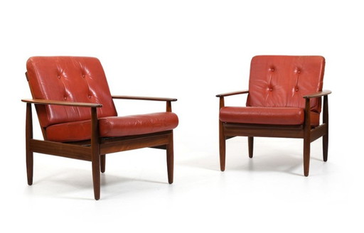 Dänische Sessel aus Teakholz mit Ledersitzen, 1960er Jahre, 2er-Set
