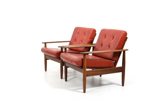 Image 1 of Dänische Sessel aus Teakholz mit Ledersitzen, 1960er Jahre, 2er-Set