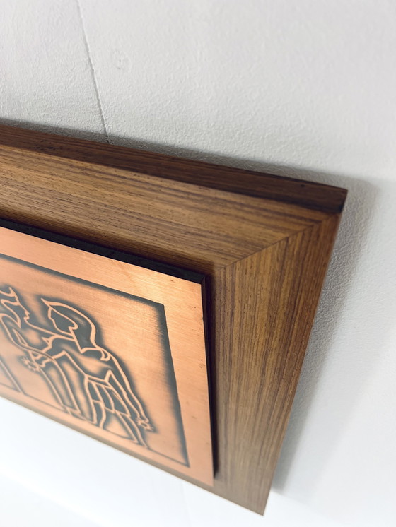 Image 1 of Vintage Wandpaneel Teak & Kupfer '70er Jahre