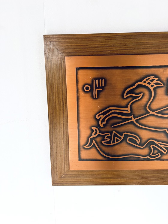 Image 1 of Vintage Wandpaneel Teak & Kupfer '70er Jahre