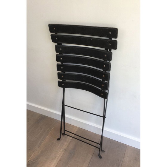 Image 1 of Paar Vintage Stühle aus schwarzem Leder und Metall aus den 1950er Jahren