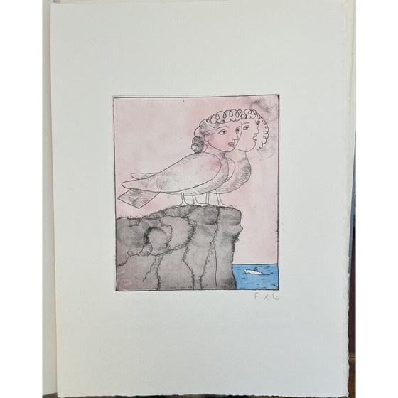 Image 1 of Vintage-Gemälde "Meerjungfrauen" auf Papier von François Xavier Lalanne, 2005er Jahre