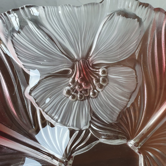 Image 1 of Vintage 80s Walter Glas Glasschale Rose mit weißem