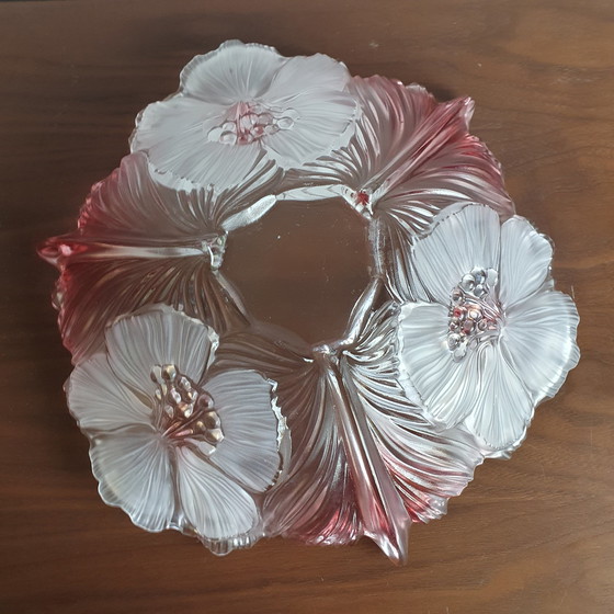Image 1 of Vintage 80s Walter Glas Glasschale Rose mit weißem
